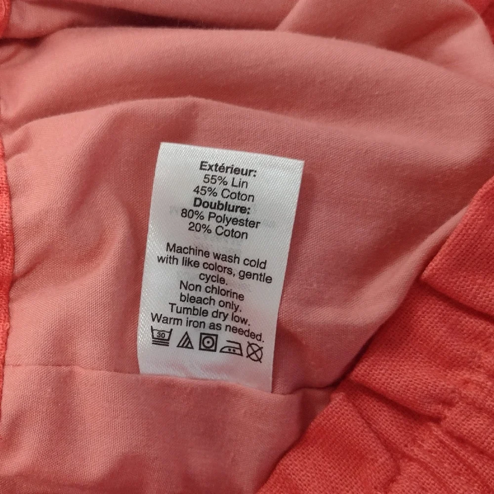 J. Crew Factory Linen Blend Smock Waist Pocket Sidewalk Mini Skirt Coral Size S